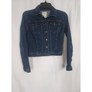 Bershka Blue Cropped Trendy Fall Jean Jacket. Size M